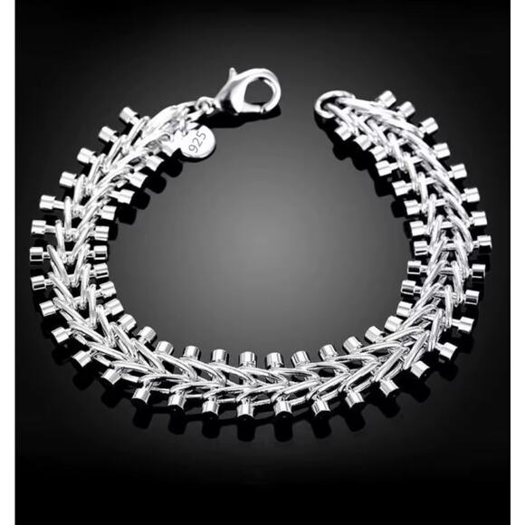 New Fine Geometric Spike Link Bracelet, 925 Plated Silver Color, Unisex 20CM - Picture 4 of 8